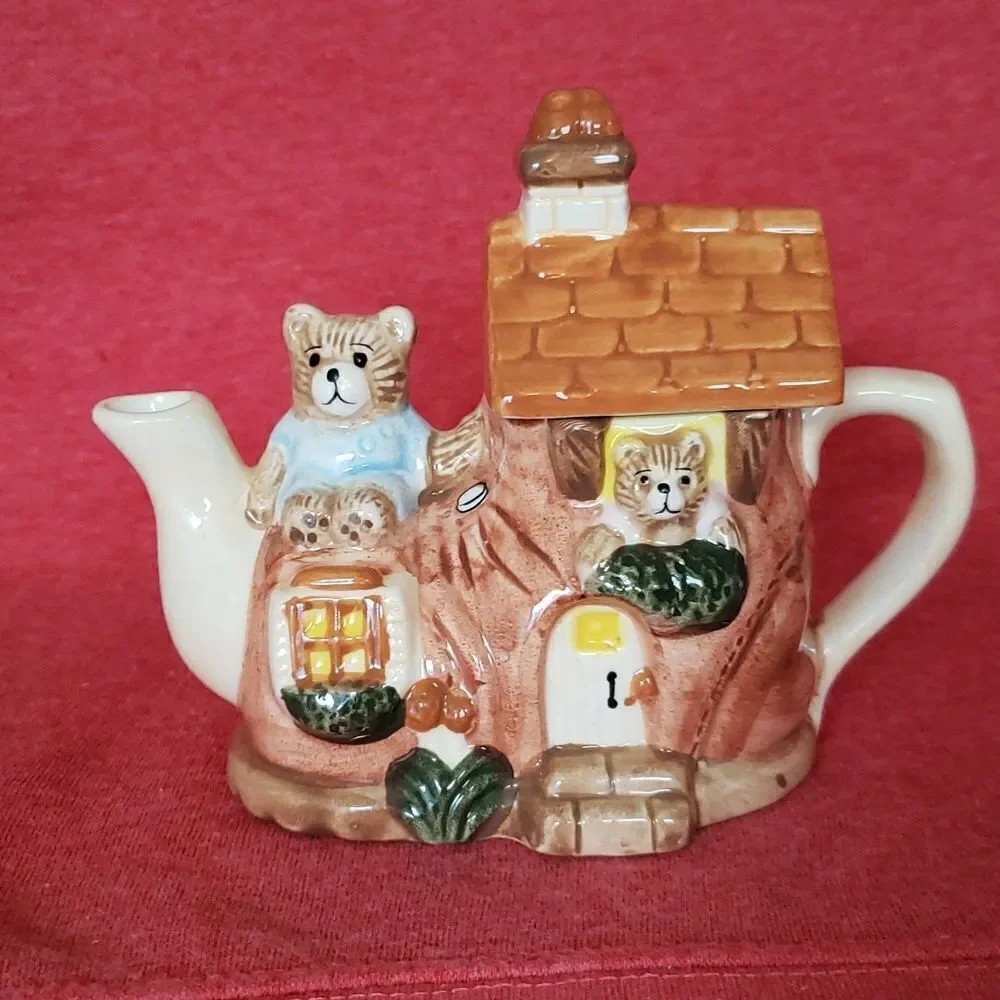 Small Vintage Ceramic Shoe Teapot Tea Pot with Bears